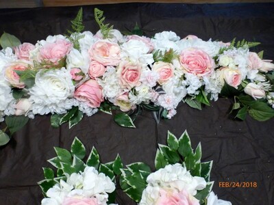Wedding Arch and Tiebacks, Pink and white Rose Arbor Decorations - image3